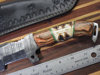 Handmade Hand Forged Damascus 12" Field Tracker Wood/Bone Bolsters D126